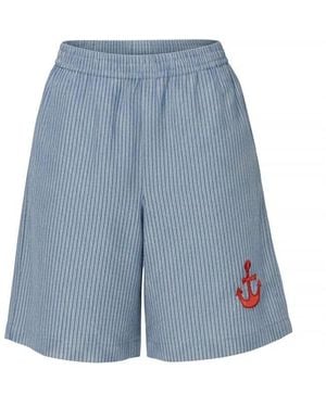 Stella Nova Striped Anchor Embroidered Shorts - Blue