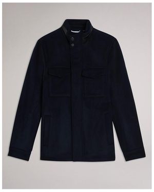 Ted Baker Funnel Neck Overcoat - Blue