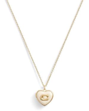 COACH Heart Locket Necklace - Metallic