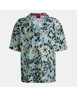 HUGO Beach Short Sleeve Relaxed Fit Shirt - Green