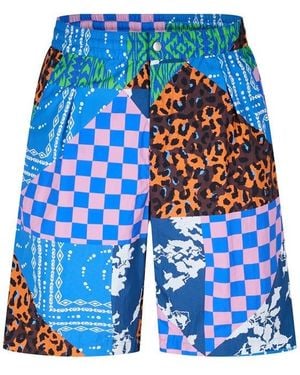 Marcelo Burlon Multi-Panel Knee-Length Fleece Jogger Shorts - Blue