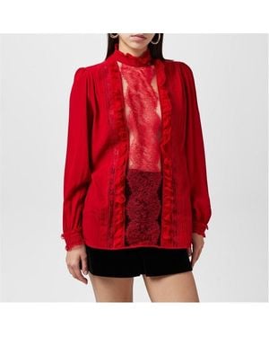 Valentino Crepe Ruffle Blouse - Red