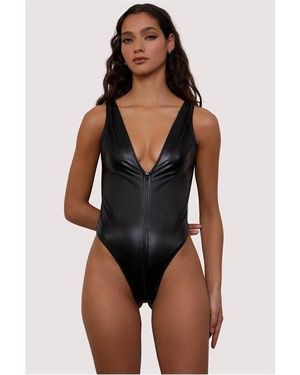 Wolf & Whistle Arya Pvc Cut Out Zip Up Body - Black