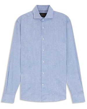 BOSS L-Hays Slim Fit Linen Shirt - Blue