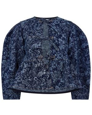 Ganni Tapered Denim Peplum Top - Blue
