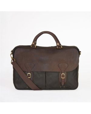 Barbour Waxed Cotton And Leather Briefcase - Brown
