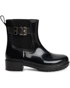 Tommy Hilfiger Shiny Buckle Cleat Rain Boots - Black