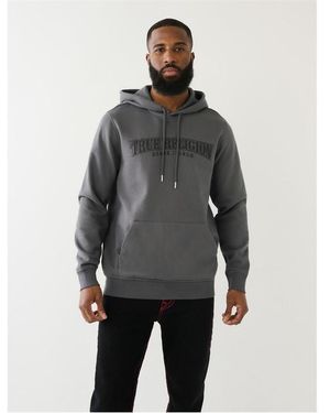TRUE RELIGION Over-The-Head Painted Logo Hoodie - Grey