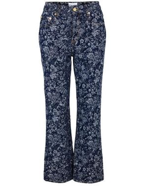Ganni Tapestry Denim Cropped Straight Leg Jeans - Blue