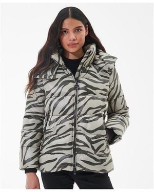 Barbour Chicago Printed Quilted Detachable Hood Oversized Fit Short Puffer Jacket - Black
