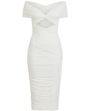 Bardot Priah Gathered Mesh Midi Dress - White