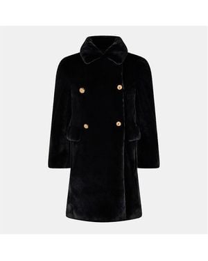 Prada Aspen Double-Breasted Long Sleeve Faux Fur Coat - Black