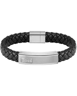 BOSS Gents Lander Black Leather Bracelet