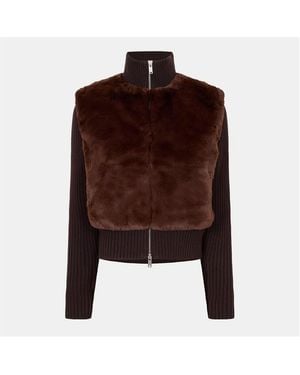 Moose Knuckles Dua Bunny Textured Relaxed Fit Cardigan - Brown