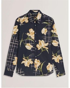 Ted Baker Long Sleeve Patterned Shirt - Blue