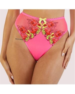 Playful Promises Magda Neon Cocktail Embroidery High Waist Tho - Pink
