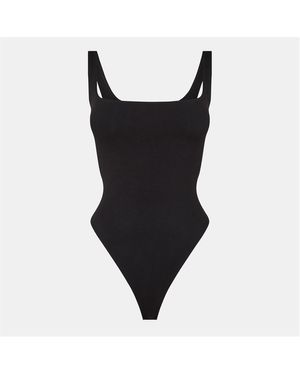 Naked Wardrobe Smooth Scooped Tank Bodysuit - Black