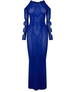 Off-White c/o Virgil Abloh Viscose Long Sleeve Cut Out Maxi Dress - Blue