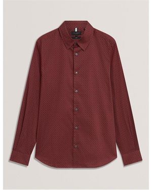 Ted Baker Long Sleeve Geometric Patterned Shirt - Red