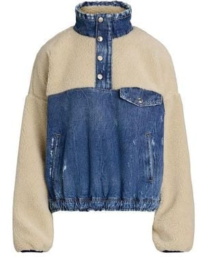 Polo Ralph Lauren Fleece And Denim Funnel Neck Long Sleeve Oversized Fit Sherpa Jacket - Blue