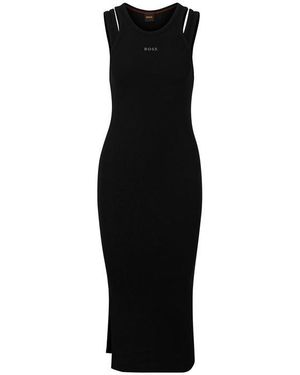 BOSS Eliam Maxi Cotton Strappy T-Shirt Dress - Black