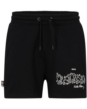 BOSS Haring Relaxed Fit Fleece Jogger Shorts - Black