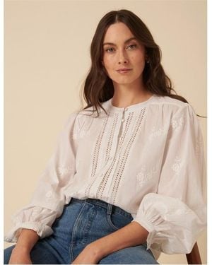 Nobody's Child Floral Embroidered Broderie Anglaise Long-Sleeve Blouse - Natural