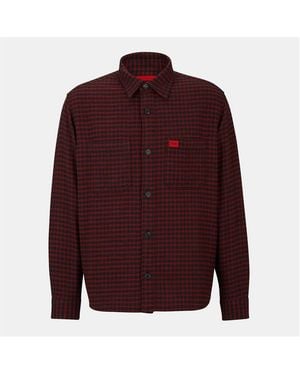 HUGO Oversized Checked Flannel Cotton Long Sleeve Overshirt - Red