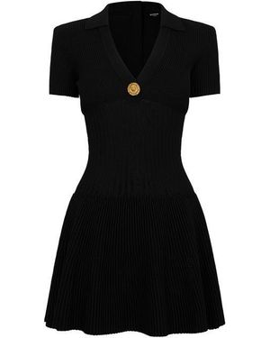 Balmain Short-Sleeved Knit Dress - Black