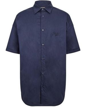 Balmain Short Sleeve Plain Shirt - Blue