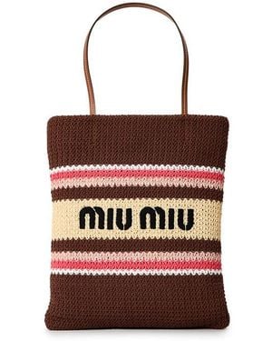 Miu Miu Raffia-Effect Woven Tote Bag - Red