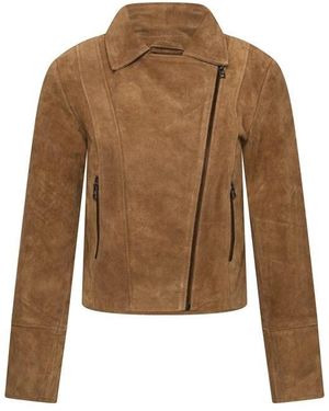 Elle Bonnie Suede Biker Jacket - Brown