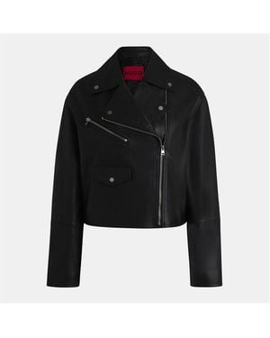 HUGO Laridas Leather Jacket - Black