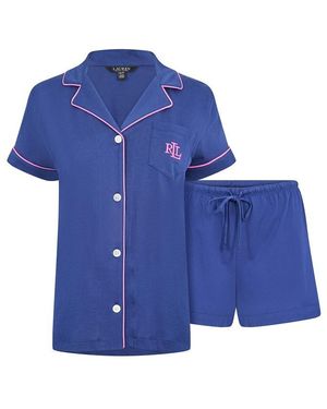 Ralph Lauren Notch Collar Short Sleeve Pyjama Set - Blue