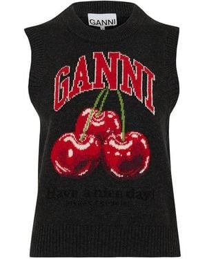 Ganni Knitted Jumper Vest - Red