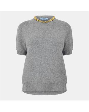 Prada Embellished Knitted Top - Grey