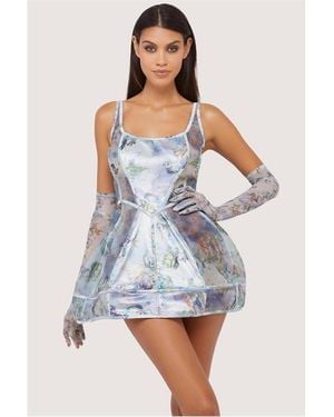 Wolf & Whistle Gracie Renaissance Printed Boned Underbust Dress - Blue