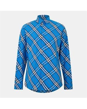 Burberry Long Sleeve Patterned Shirt - Blue