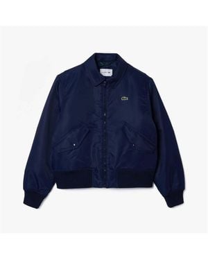 Lacoste Oversized Embroidered Logo Bomber Jacket - Blue