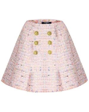 Balmain Tweed Skirt Ld63 - Pink