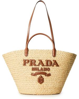Prada Raffia Logo Tote Bag - Metallic