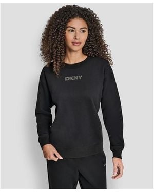 DKNY Cotton Logo Crew Sweatshirt - Black