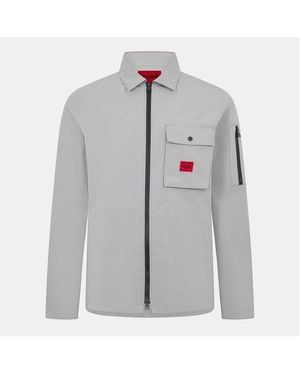 HUGO Emmond Cotton Long Sleeve Zip Overshirt - Grey
