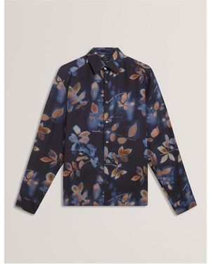 Ted Baker Leaf Print Long-Sleeve Patterned Shirt - Blue