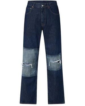 MM6 by Maison Margiela Straight Leg Patched Up Jeans - Blue