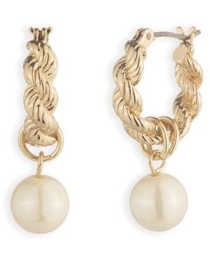 Ralph Lauren Lauren Ralph Lauren Tone & Faux Pearl Drop Hoop Earrings - Metallic