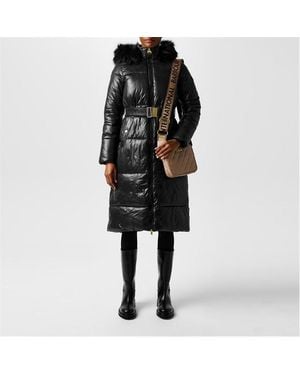 Barbour Saskia Hooded Long Sleeve Long Puffer Jacket - Black