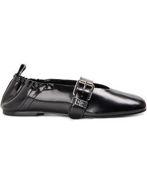Ganni Suede Balloon Box Latex Ballet Court Shoes - Black