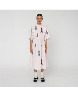 Stella Nova Embroidered Midi Dress With Scallops - Pink