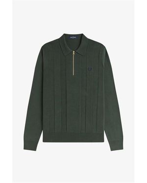 Fred Perry Lsknit Zipped Crew Neck Jumper - Green